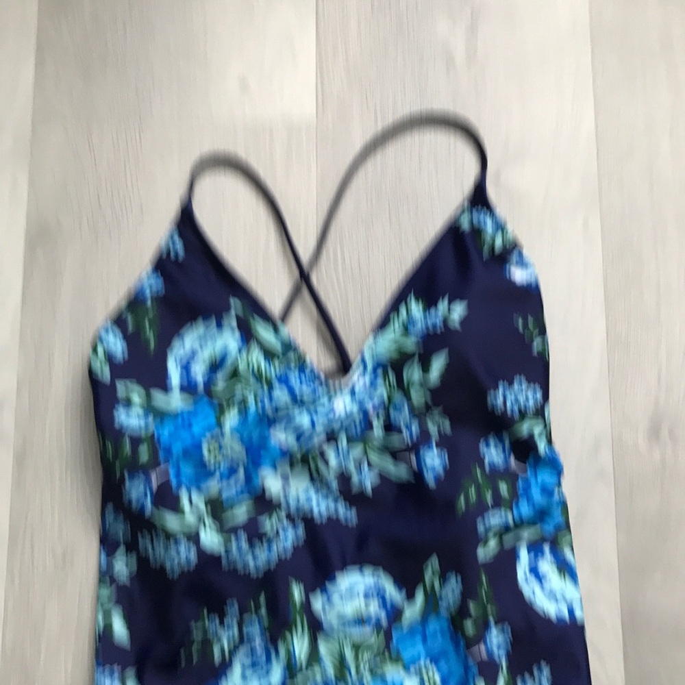EKOUAER BLUE FLORAL SWIMSUIT CRISS CROSS BACK WOMENS LARGE - Picture 2 of 9